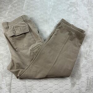 Eddie Bauer Mens Brown 34x28 Cargo Pants Pocket Button Zip Closure Straight Cut
